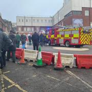 A fire engine outside the hospital's outpatients block, where an evacuation was ordered.