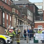Firefighters outside the Royal Gwent Hospital in Newport.