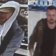 CCTV images of Thomas Bates and another man at the Tesco supermarket in Chepstow. Police now want to identify this other man.