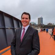 Lee Waters, the Welsh Government's deputy minister for climate change, at the opening of the new footbridge in Newport.