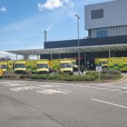 Ambulances outside the Grange University Hospital in Cwmbran.