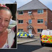 Police in Sandalwood Court, Newport, where Kelly Pitt (inset) was found dead on May 12.