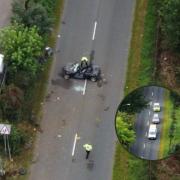 21-year-old man remains in hospital in serious condition following a crash on Saturday, inset: Emergency services race to scene
