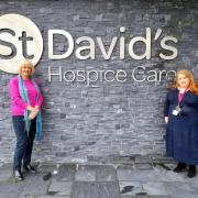 Ruth Jones, MP for Newport West, at St David's Hospice Care in Newport, with chief executive Emma Saysell