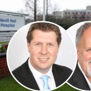 Conservative group leader Richard John, left, was challenged by cabinet member Ian Chandler over his plan for the council to oppose the overnight closure of the Minor Injuries Unit at Nevill Hall Hospital.