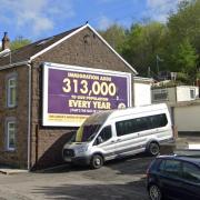 The existing advertising board at 27 Cwm Road, Waunlwyd, Ebbw Vale - from Google Streetview.