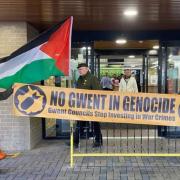 Newport Palestine Solidarity Campaign outside the Pontypool civic centre to raise awareness