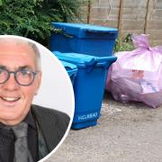 A purple recycling sack ready for weekly collection but Cllr Peter Strong has questioned if the bags need to be collected so regularly.