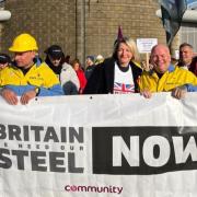Jessica Morden MP with steelworker representatives in Port Talbot