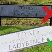 Top Torfaen's attempt at correcting the sign, by adding the Welsh words for 'leading to' that was unacceptable as the English was placed first and bottom the sign with the Welsh text first.
