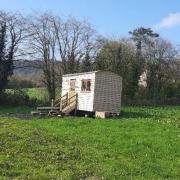 One of the shepherd huts used as holiday accommodation at Reddings Farm, near Tintern.