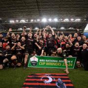 WINNERS: Newport Saracens lift the Division Four Cup at Principality Stadium