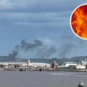 Thick clouds of black smoke could be seen from across the Bristol Channel