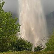 The burst water main in Abergavenny
