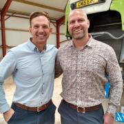 Alix Popham, left, with former Dragons player Rynard Landman at the Welsh Conservative campaign launch at Keeper's Lodge Farm, Llanishen, Monmouthshire.