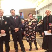 Reverend Canon Harald Thomas on the right pictured during the launch of the Poppy Appeal, in Cwmbran, in 2018 with Colin Williams, Nick Thomas-Symonds MP and then mayor of Torfaen Jessica Powell. Picture: Supplied