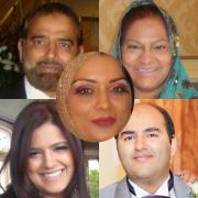 VICTIMS: Clockwise from top left Shaukat Hayat, his wife Abida, daughter Saira Zenub Hayat and eldest son Mohammed Isshaq and his wife Bilques Haya, centre