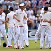 England celebrate victory in the First Investec Ashes Test at the SWALEC Stadium, Cardiff. PRESS ASSOCIATION Photo. Picture date: Saturday July 11, 2015. See PA story CRICKET England. Photo credit should read: Joe Giddens/PA Wire. RESTRICTIONS: Editorial