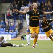 JOY: Fraser Franks scored the winner for Newport County at Tranmere Rovers in September. The two sides meet again this weekend