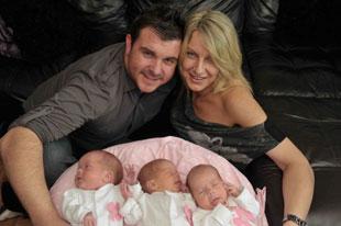 Gareth Vincent and partner Charlotte Cousins, of Llantarnam, with their triplets Poppy, Sofia and TillyBABY triplets Sofia, Tilly and Poppy Vincent are finally setting into life at their Cwmbran home with proud parents Charlotte Cousins and Gareth Vincent