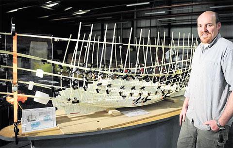 RECONSTRUCTION: Project curator Toby Jones with a model of the Newport Ship