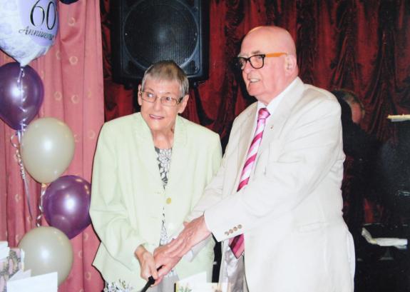 South Wales Argus: A copy of a photograph of Nye James with his wife Maris during their 60th wedding anniversary. South Wales Argus: A copy of a photograph of Nye James with his wife Maris during their 60th wedding anniversary.