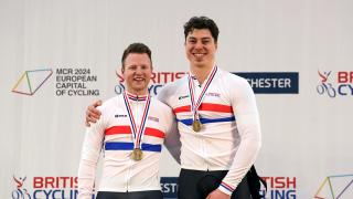WINNERS: James Ball (left) and Steff Lloyd on the podium with the gold medal for the Men's Sprint - Para B race