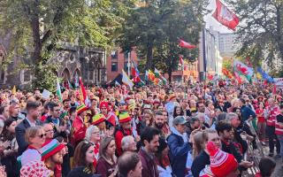 Crowds at a Welsh Independence Rally in Cardiff on Saturday. Picture: AUOBCymru