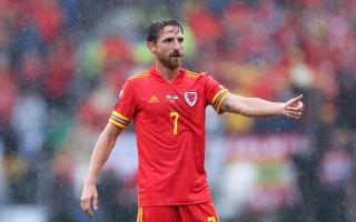 Joe Allen in action for Wales in the World Cup play off against Ukraine.