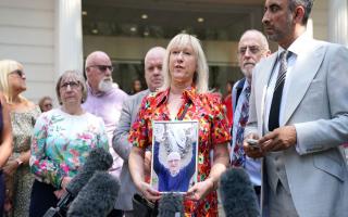Anna-Louise Marsh-Rees of Covid Bereaved Families Cymru speaks to media in London during the Covid inquiry, June 13, 2023.