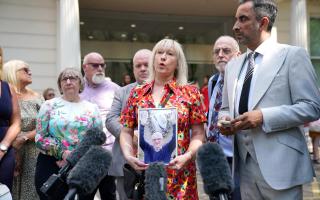 Anna-Louise Marsh-Rees of Covid Bereaved Families Cymru speaks to media outside Dorland House in London. Picture: Lucy North/PA Wire.