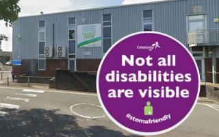 These stickers to raise awarness of 'hidden disabilities' such as a stoma can't be used to advertise suitable toilets, including at Caldicot Leisure Centre, as they are in English only.