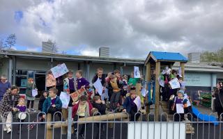 Children created placards and posters for the march