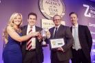 Entrepreneur Michelle Mone presenting the Best Large Conveyancer Award to Lloyd Davies (Convey Law founder and managing director) and Gareth Richards (Convey Law legal director), and Ben Harris (from award sponsor the TM Group)
