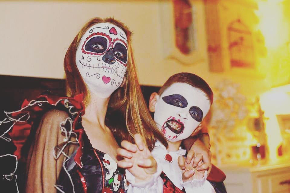 "Chloe (age 11) and Callum (age 6) McMahon 
Ready for  Halloween party in Caldicot 
Callum dressed as a vampire 
Chloe with sugar skull design face paint"	
Patrick McMahon