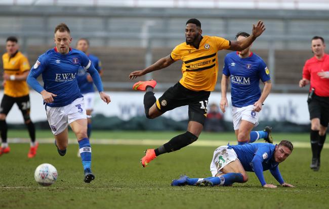 PRAISE: Newport County striker Jamille Matt gets past the challenge of Gary Liddle of Carlisle United. Picture: Huw Evans Agency