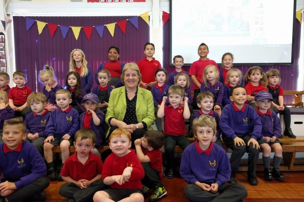 LEARNING: Councillor Gail Giles with pupils